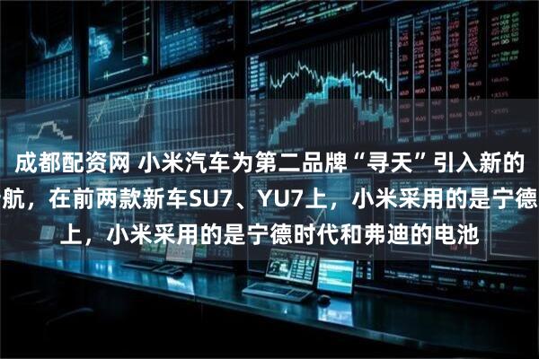 成都配资网 小米汽车为第二品牌“寻天”引入新的电池供应商中创新航，在前两款新车SU7、YU7上，小米采用的是宁德时代和弗迪的电池